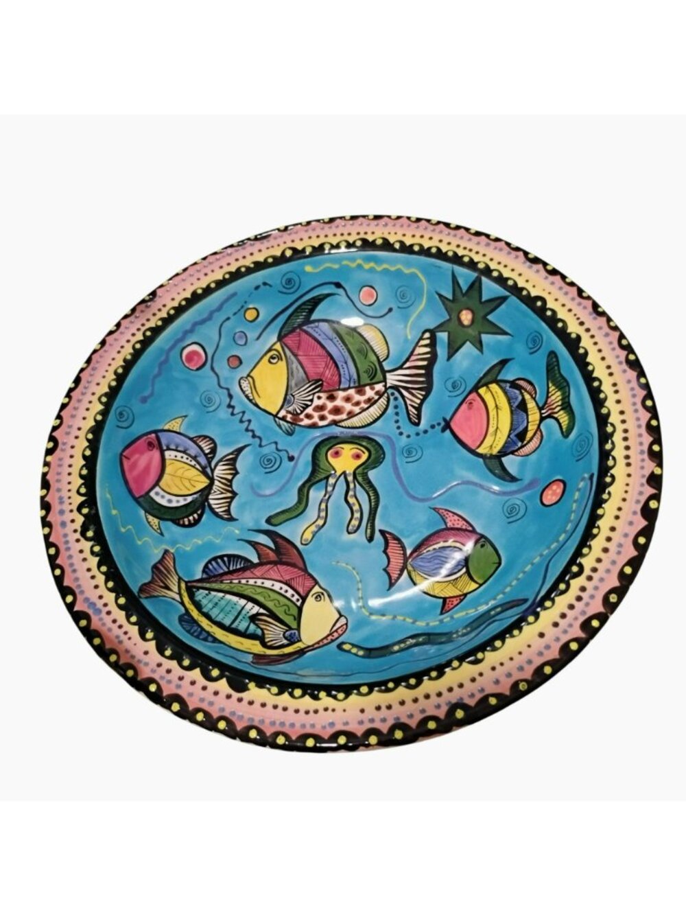 Vintage Penzo Pottery Zimbabwe 10” Fish Bowl Signed David Sipanda 2000 Folk Art - Picture 7 of 9
